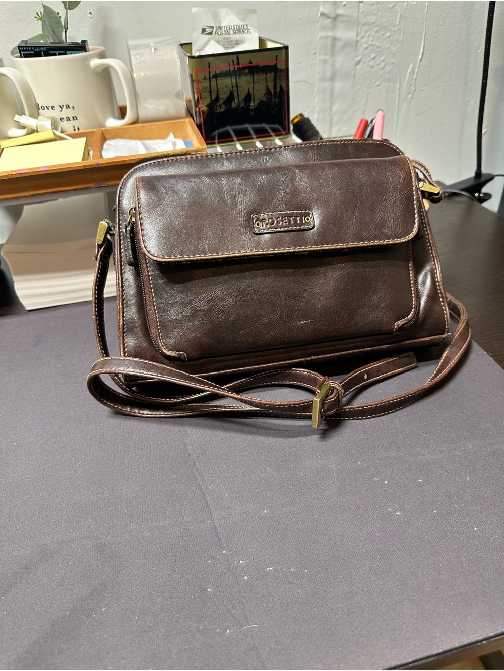 Rosetti Dark Brown Leather Messenger Crossbody